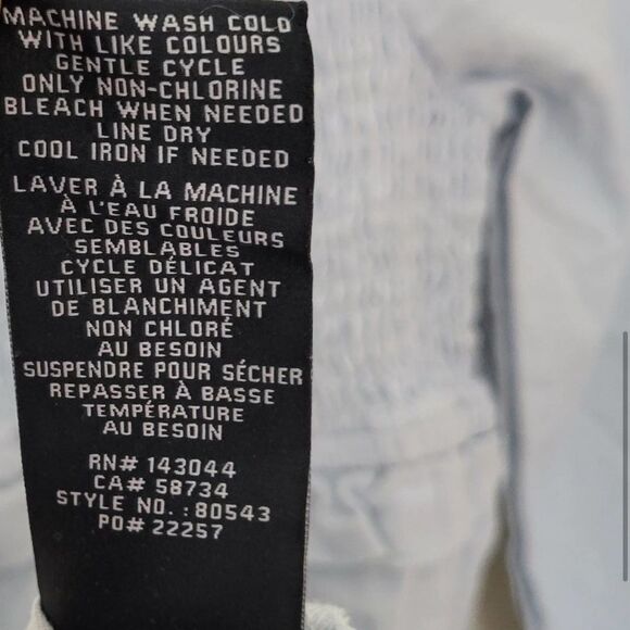 7 For All Mankind Linen Cotton Blend Smocked Puff Sleeve Blue NWT Medium - Picture 4 of 6